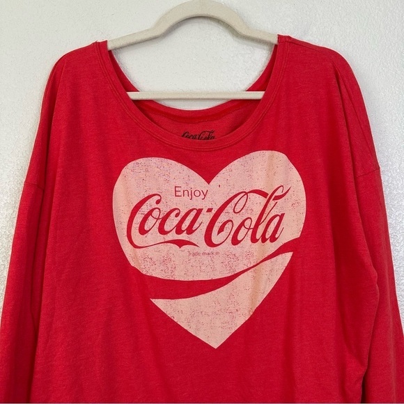 Coca Cola Heart Red Long Sleeves Crop Tee, Size XXL - Picture 3 of 12